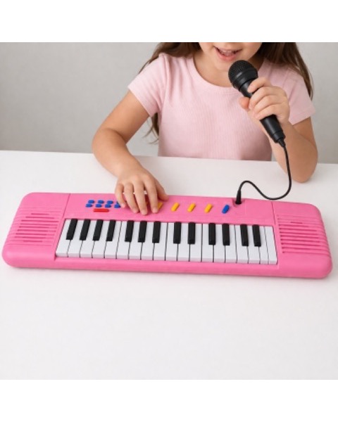 Teclado Musical Infantil com Microfone 32 Teclas - Rosa