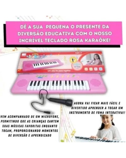 Teclado Musical Infantil com Microfone 32 Teclas - Rosa (outra foto)