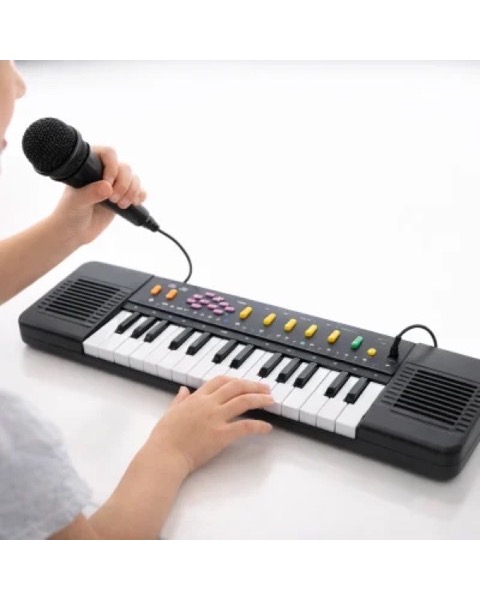 Teclado Musical Infantil com Microfone - Preto