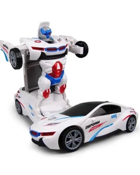 Carro a Pilha Vira Robô com Som e Luz - Branco