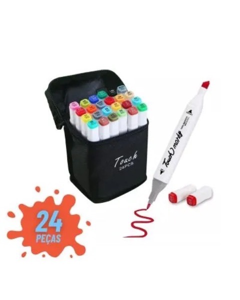 Kit Canetas Marcador Ponta Dupla 24 Cores
