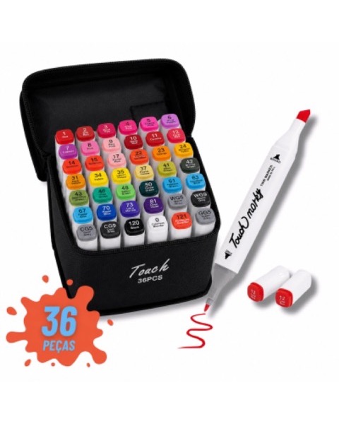 Kit Canetas Marcador Ponta Dupla 36 Cores
