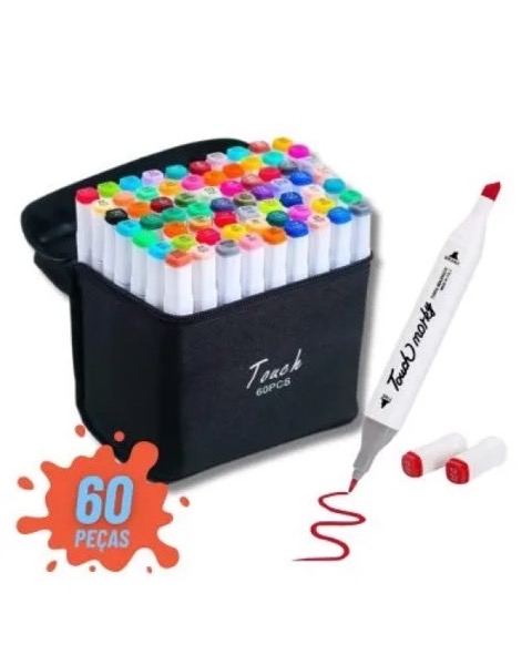 Kit Canetas Marcador Ponta Dupla 60 Cores