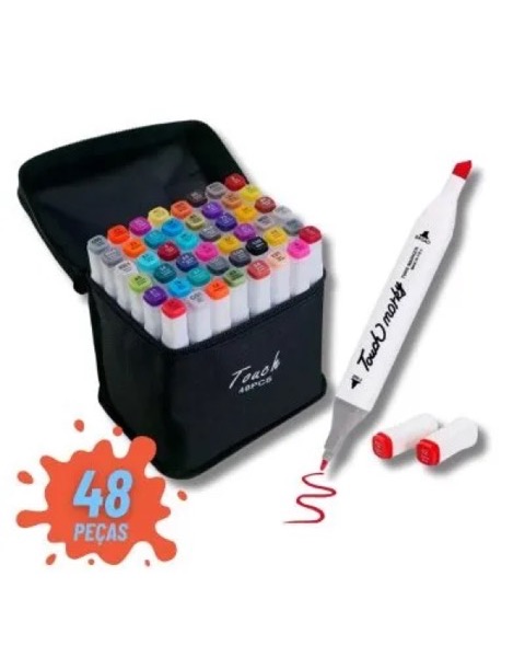Kit Canetas Marcador Ponta Dupla 48 Cores