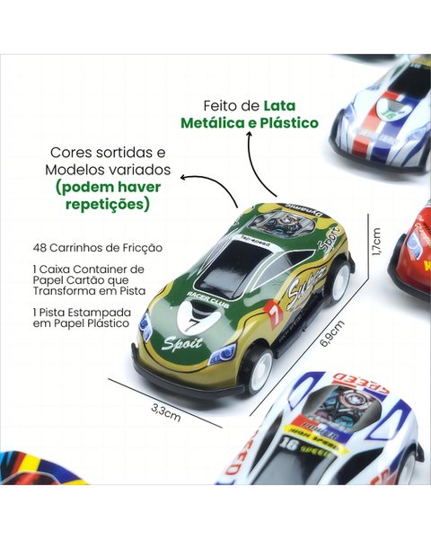 Kit 48 Carrinhos de Fricção com Caixa que Vira Pista (outra foto)