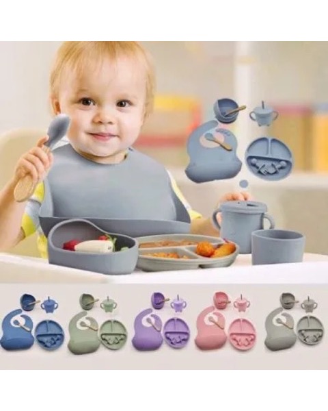 Kit Refeição Bebê em Silicone 8 Peças