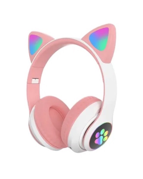 Fone Gatinho Sem Fio Bluetooth com LED e Cartão de Memória