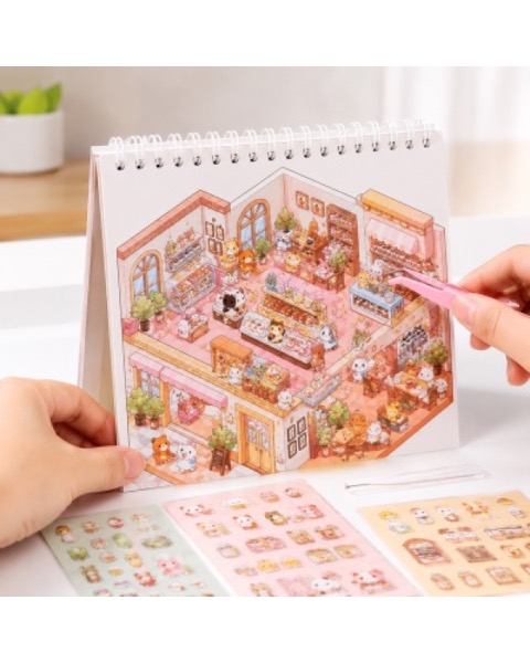 Caderno Interativo de Adesivos 3D com 8 Cenários